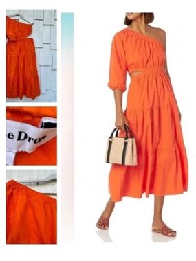 The Drop One Shoulder Cutout Maxi Dress - Orange Large